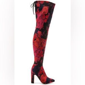 Stone Cold Fox x Raye the Label Red Floral Thigh High Boots